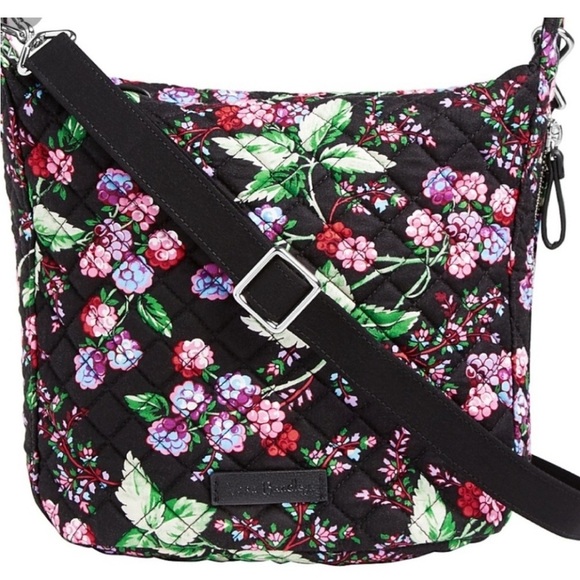 Vera Bradley Carson Mini Hobo Crossbody Bag Purse Winter Berry Black Quilted - Picture 1 of 15